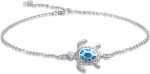 Blue Opal Sea Turtle Ankle Sterling Silver Anklet Fine Jewelry for Women Gifts 4 Level Adjustable Anklet (Large Bracelet)
