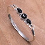 Artisan Handmade Onyx Bangle Bracelet . Sterling Silver Black Indonesia Birthstone 'Vision of Loveliness' - Image 2