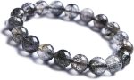 Jewelry Bracelet Natural Black Rutilated Quartz Crystal Gemstone Bangle 10mm